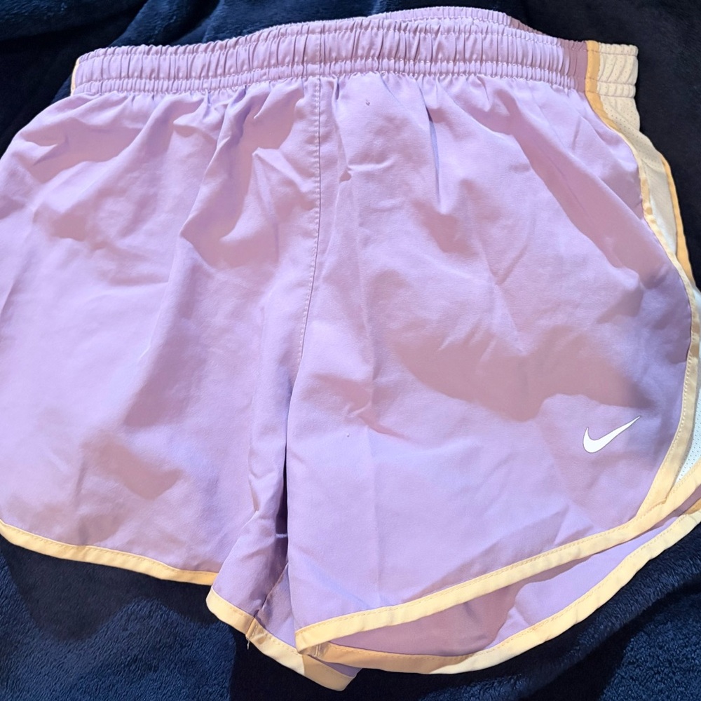 Nike Girl's Lavender Athletic Shorts with Peach Trim - Size M